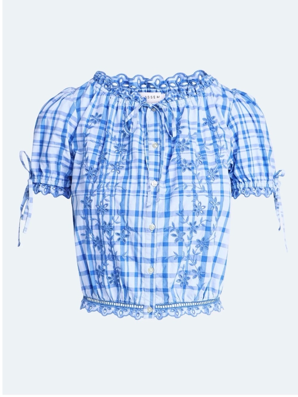 Free Assembly Embroidered Cropped Cotton Top with Short Sleeves